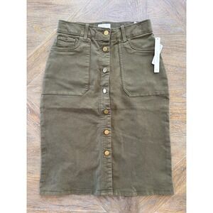 Caslon Women's Stretch Waist Olive Green Cargo Button Up Pencil Skirt Size 2 NWT